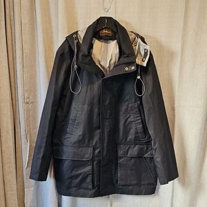 Cole Haan Black Raincoat Water-Resistant Hip-Length